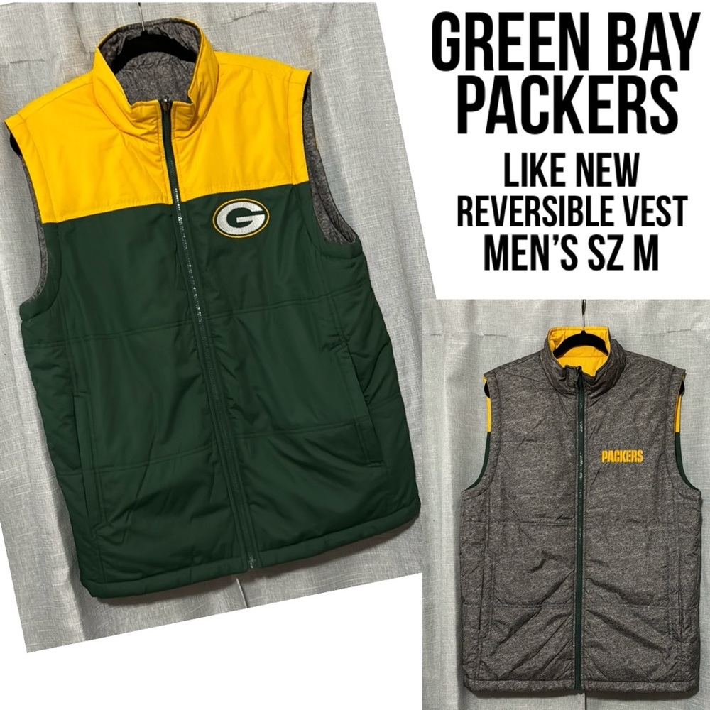 Green Bay Packers Reversible Vest-Men’s M-Yellow/Green or Marled Black/White-EUC